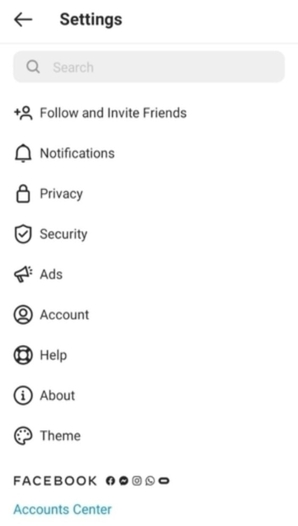 Instagram setting page