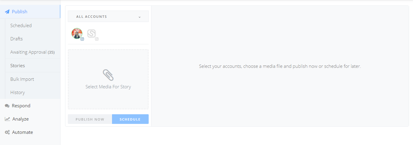 Choose account for Instagram stories Schedule