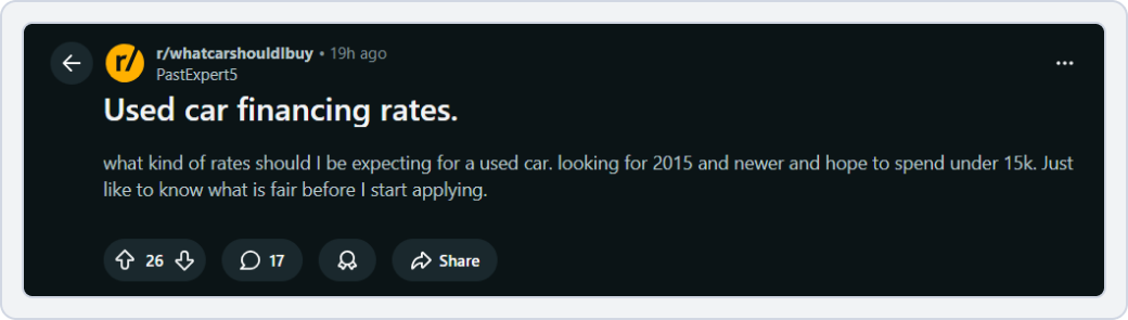 reddit post on the subreddit r/whatcarshouldIbuy