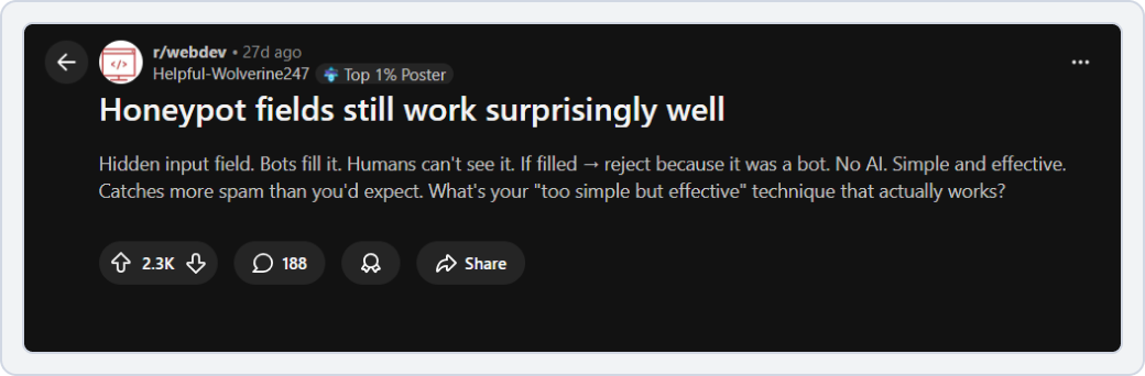 reddit post on the subreddit r/webdev