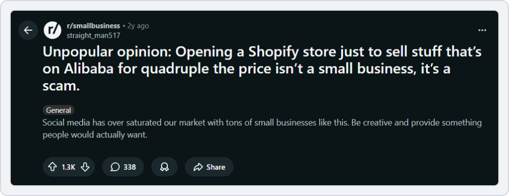 reddit post on the subreddit r/smallbusiness