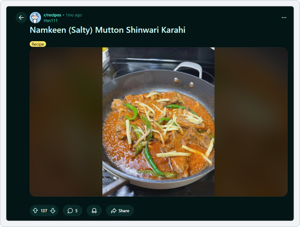 reddit post on the subreddit r/recipes