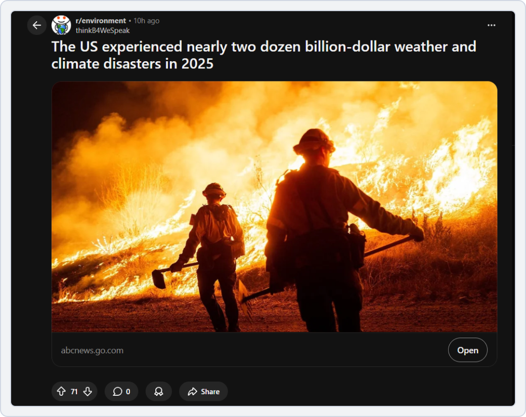 reddit post on the subreddit r/enviroment