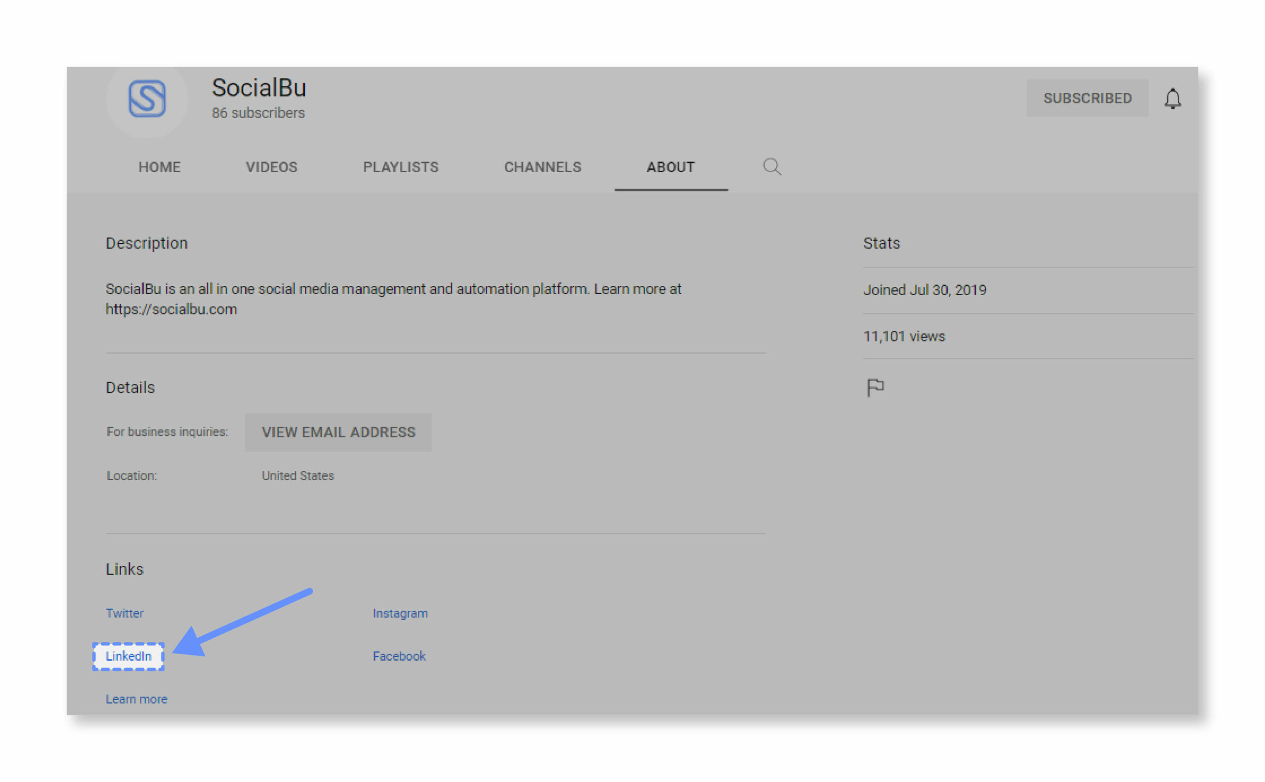 Add LinkedIn button on all social media channels
