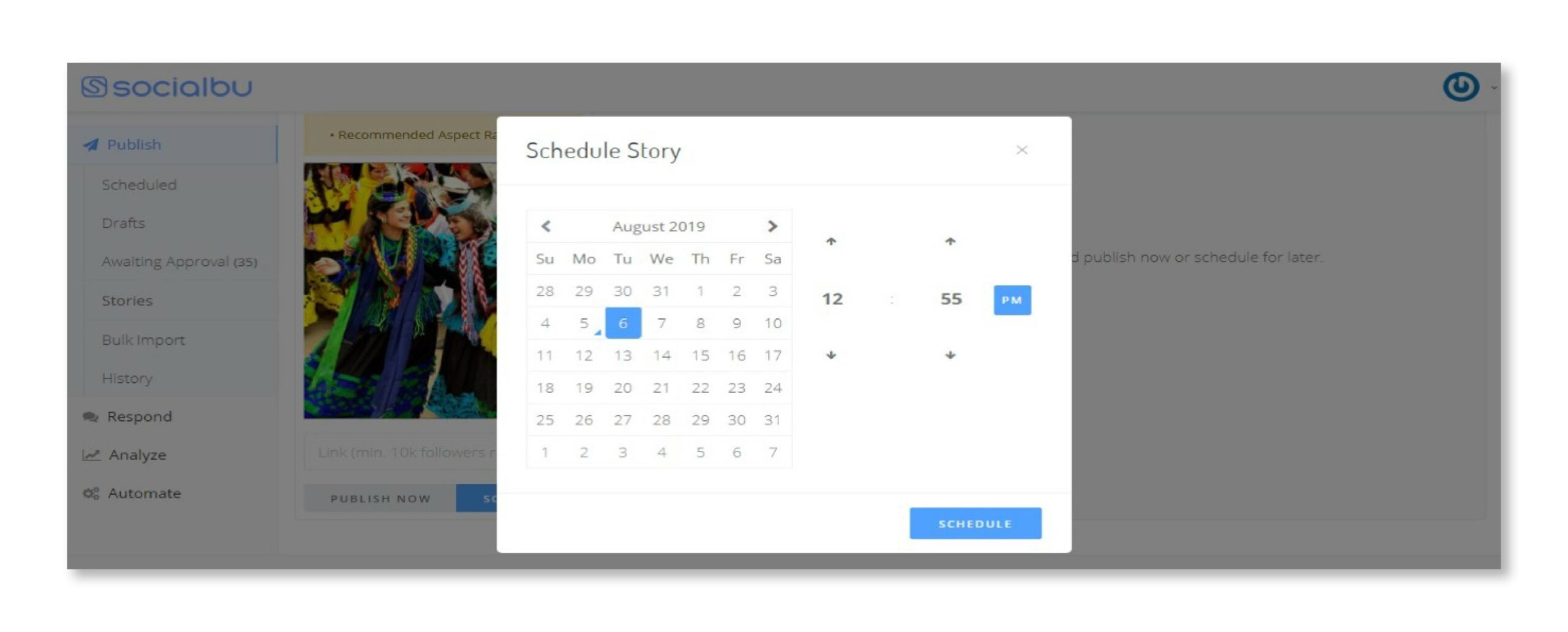 SocialBu's Instagram Story Scheduling Feature