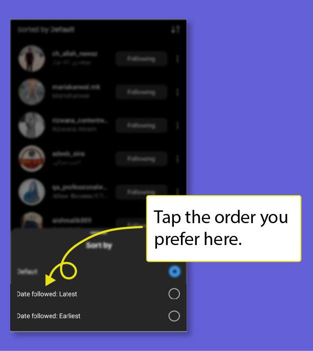 Select the Instagram following list order