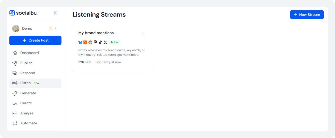 5. Monitors Brand Mentions and Trends With Social Listening with SocialBu