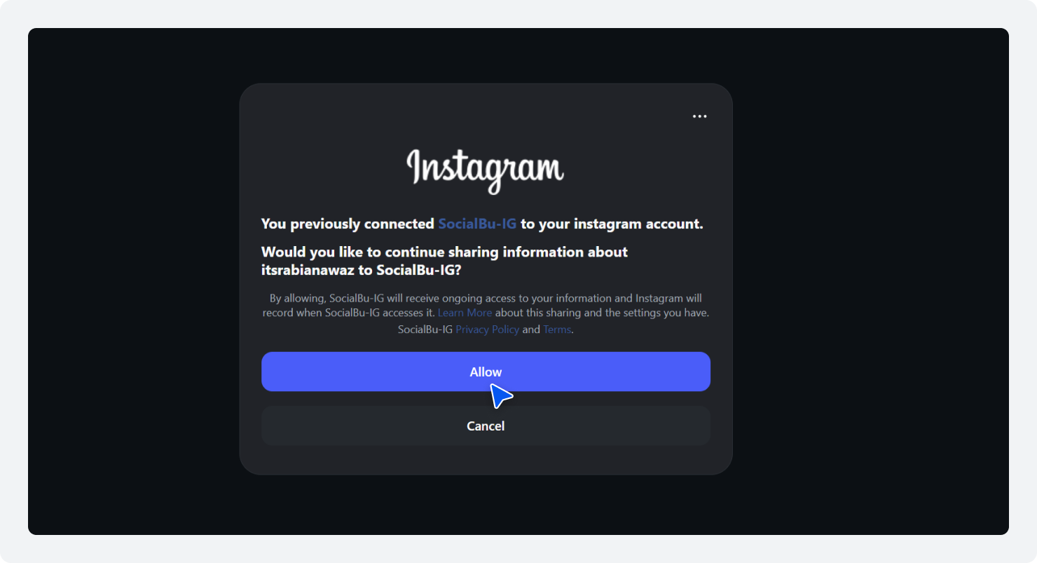 Connect your social media accounts in SocialBu and grant access of your account.