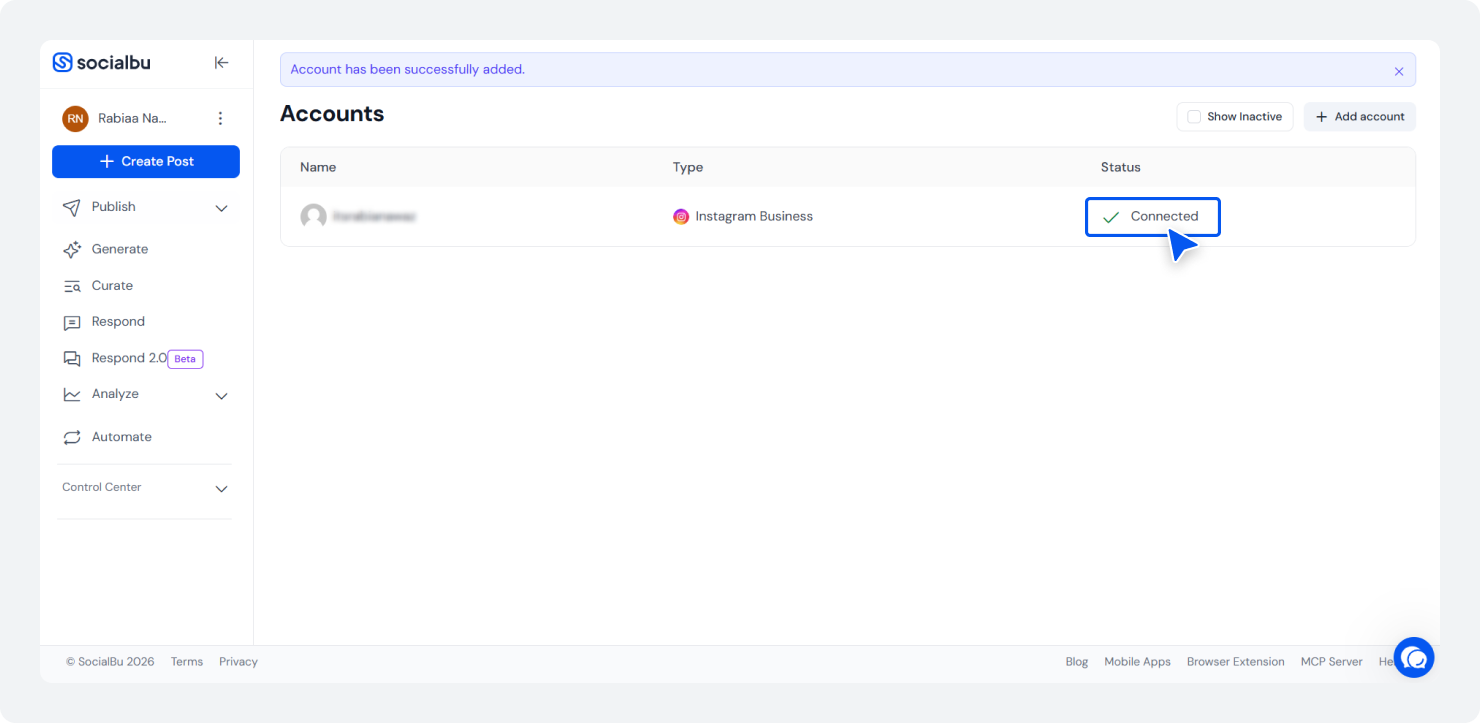 Your social media accounts are successfully connected to SocialBu.