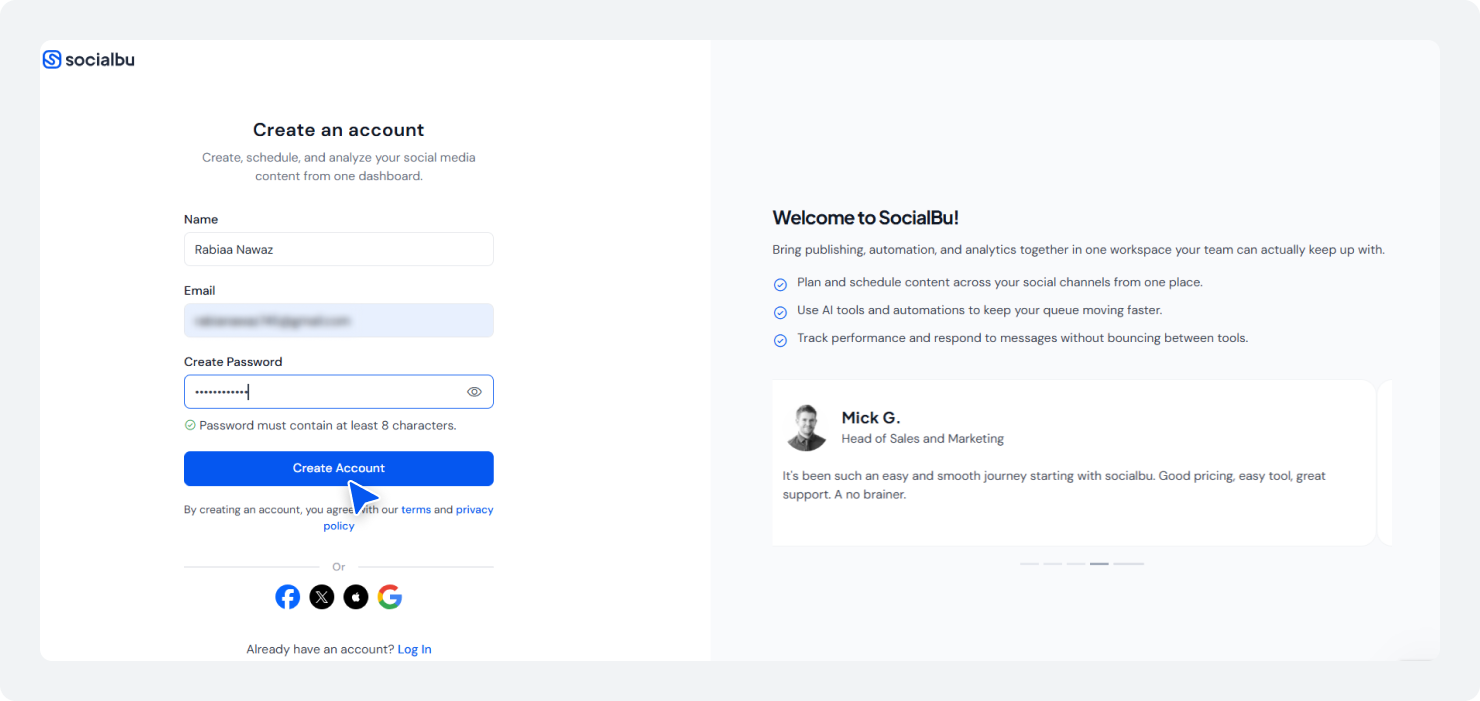 Create an Account on SocialBu: Enter Your Signup Details