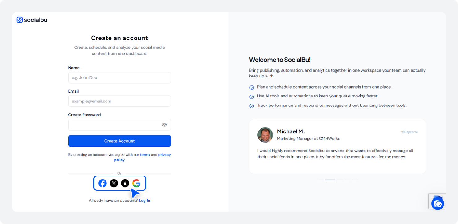 Create an Account on SocialBu: Choose Your Signup Method