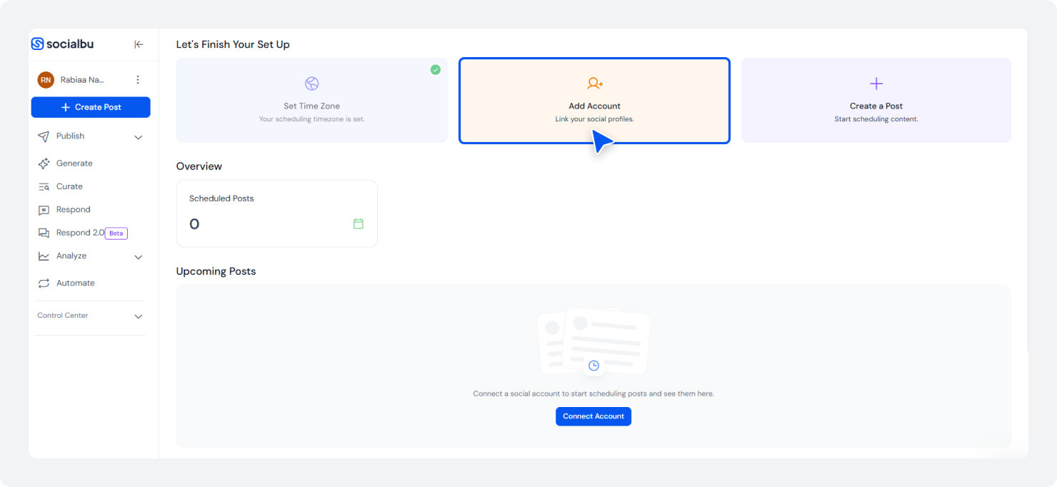 Connect your social media accounts in SocialBu