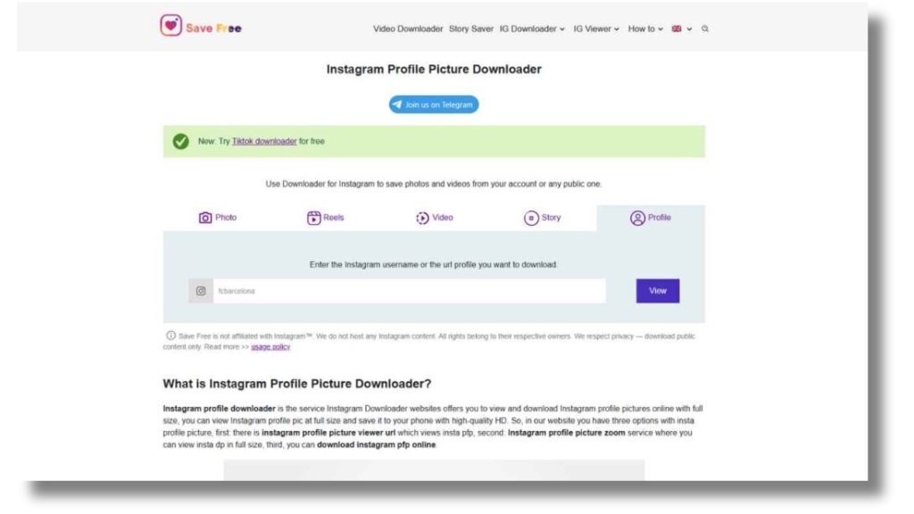 Instagram profile picture downloader: InstaSave