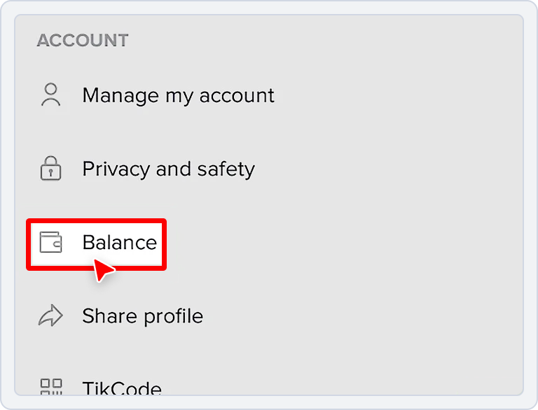 Find the “Wallet” or “Balance” Option