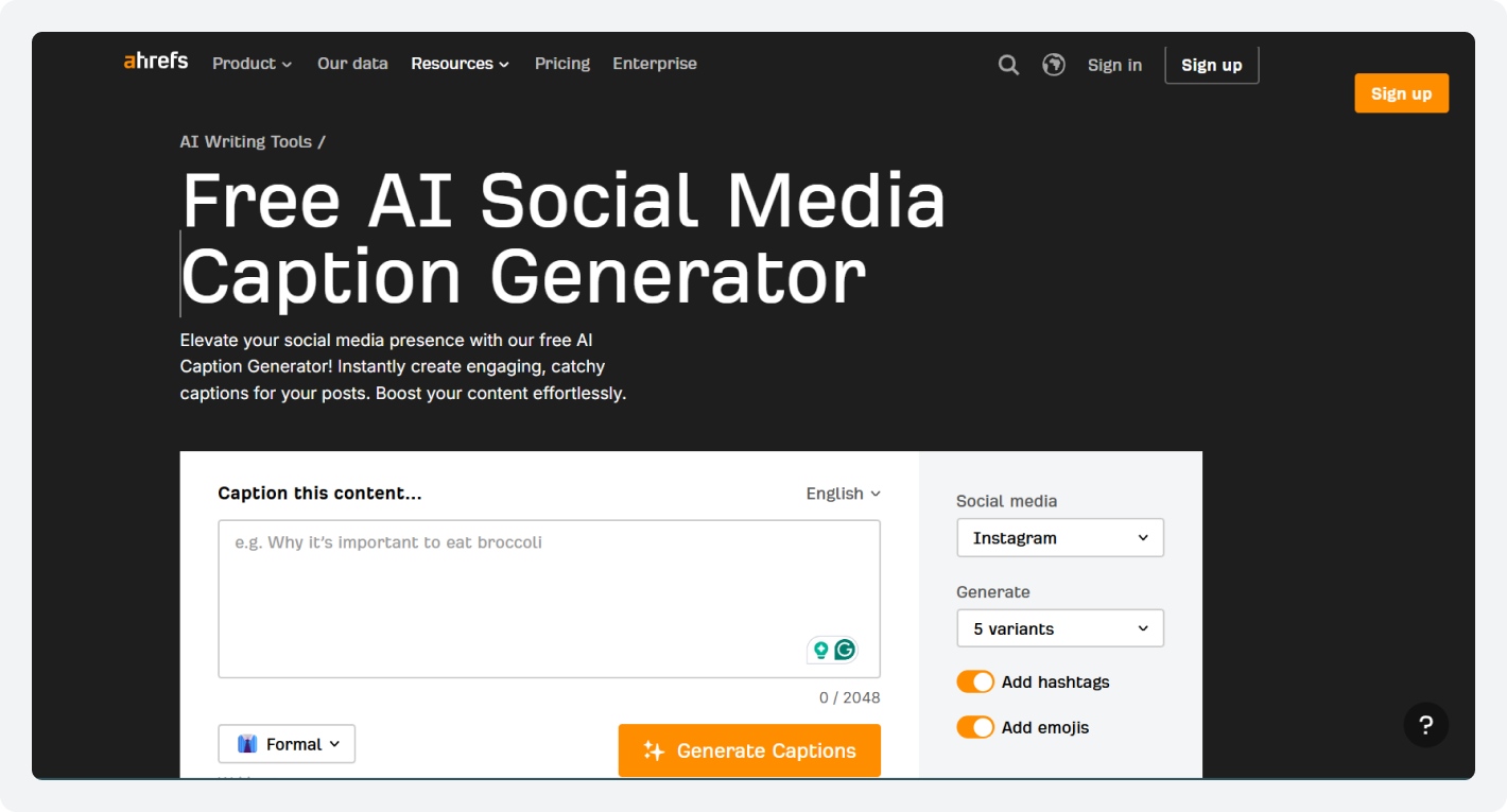 Ahrefs AI Facebook post generator
