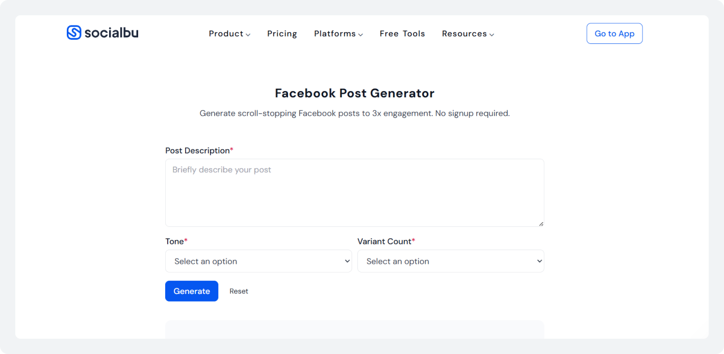 SocialBu Free Facebook Post Generator