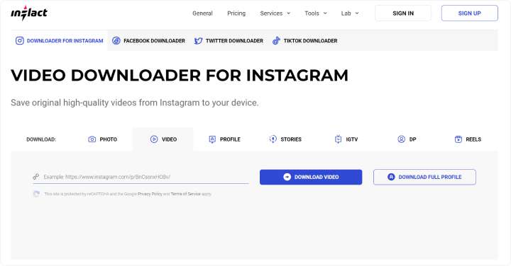 Inflact to download Instagram videos