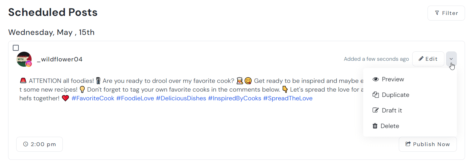 Preview thwe social media posts on SocialBu