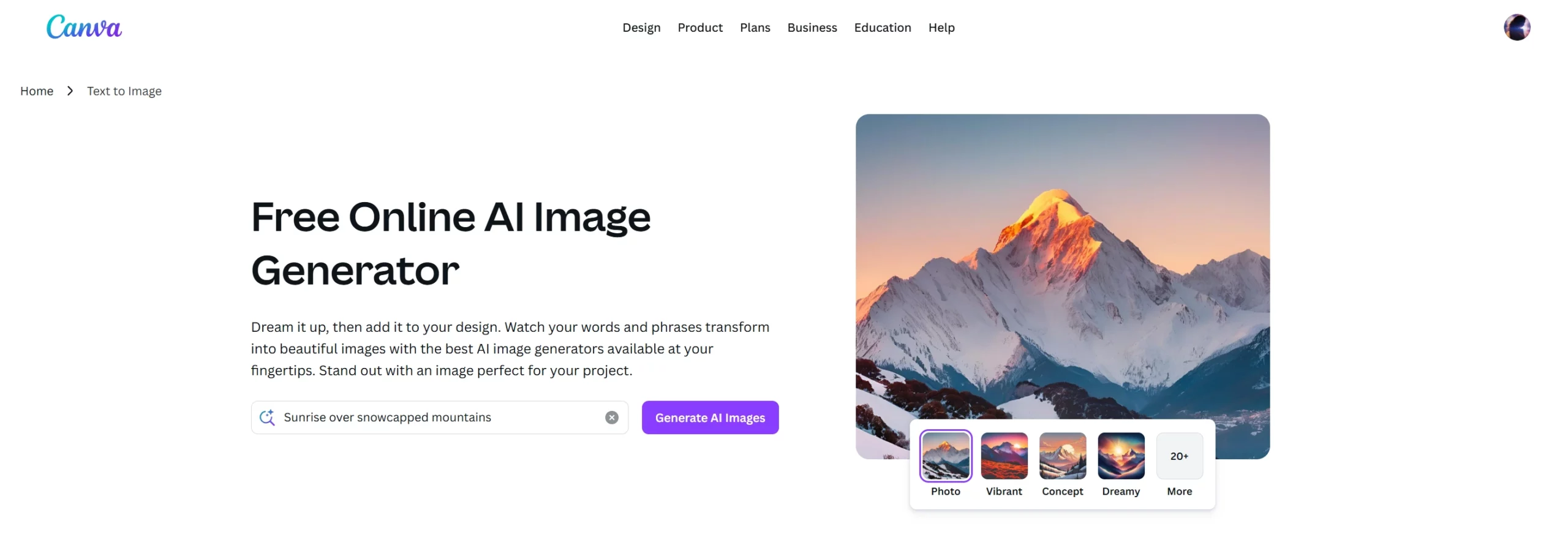 Canva AI Image generator