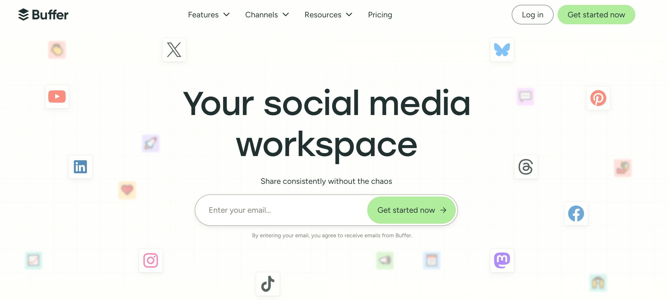 Landing page image of social media analytics tool Buffer