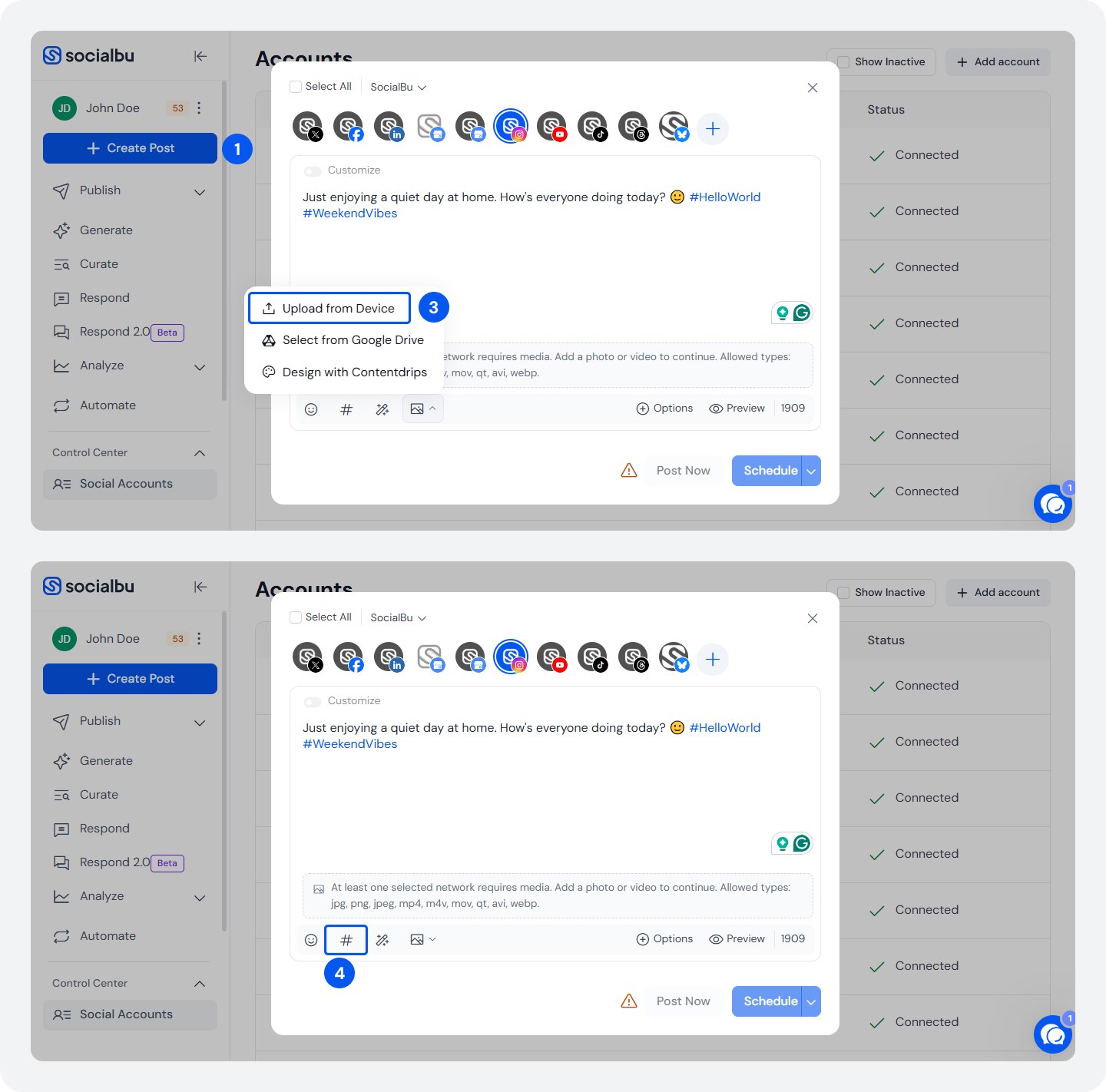 Schedule Instagram post using SocialBu 