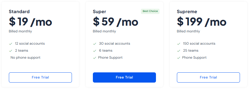 Flexible Pricing with Free Trial on SocialBu