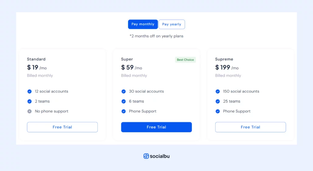 SocialBu pricing plans