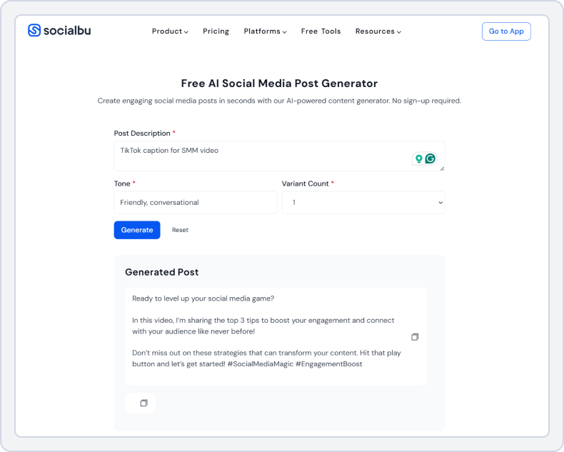 SocialBu's AI post generator