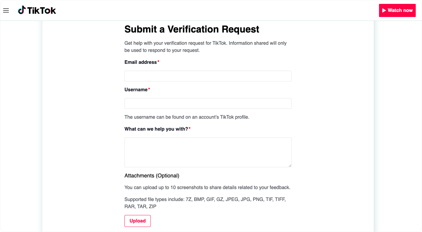 Submit the TikTok Verification Application