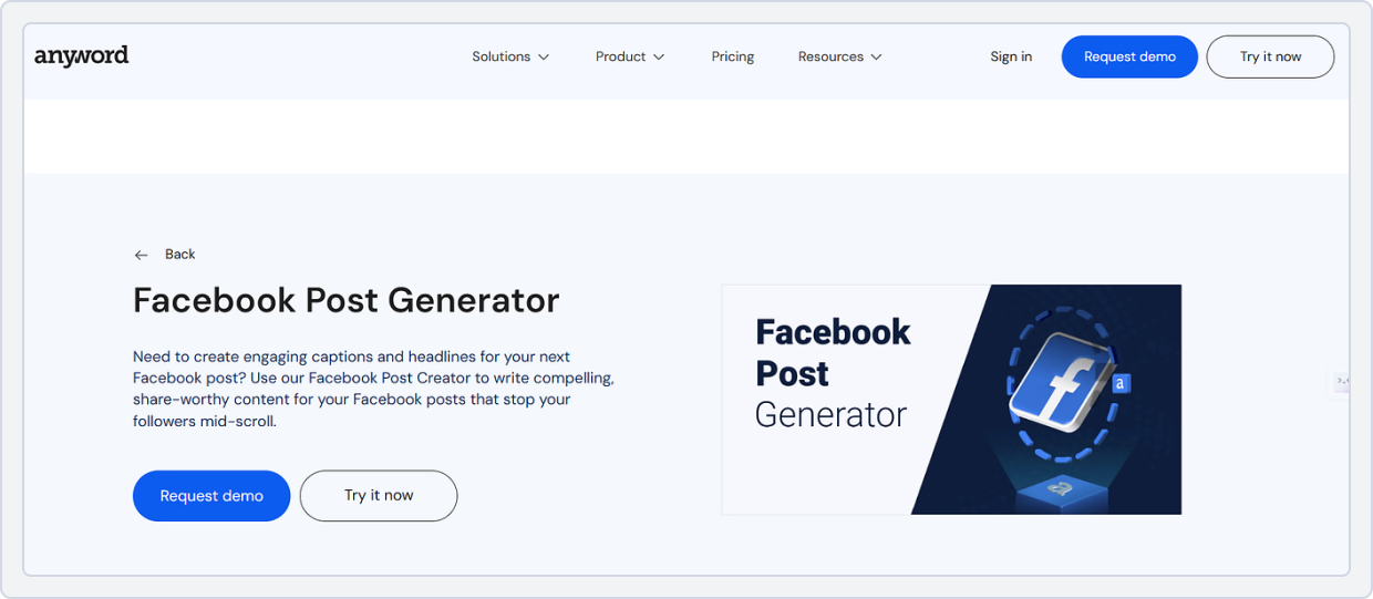 Anyword free Facebook post generator