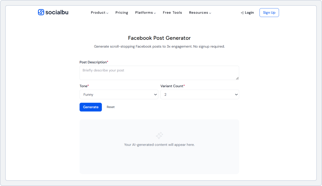 1. SocialBu’s Facebook Post Generator