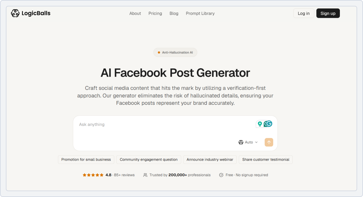 LogicBalls’ AI Facebook post generator