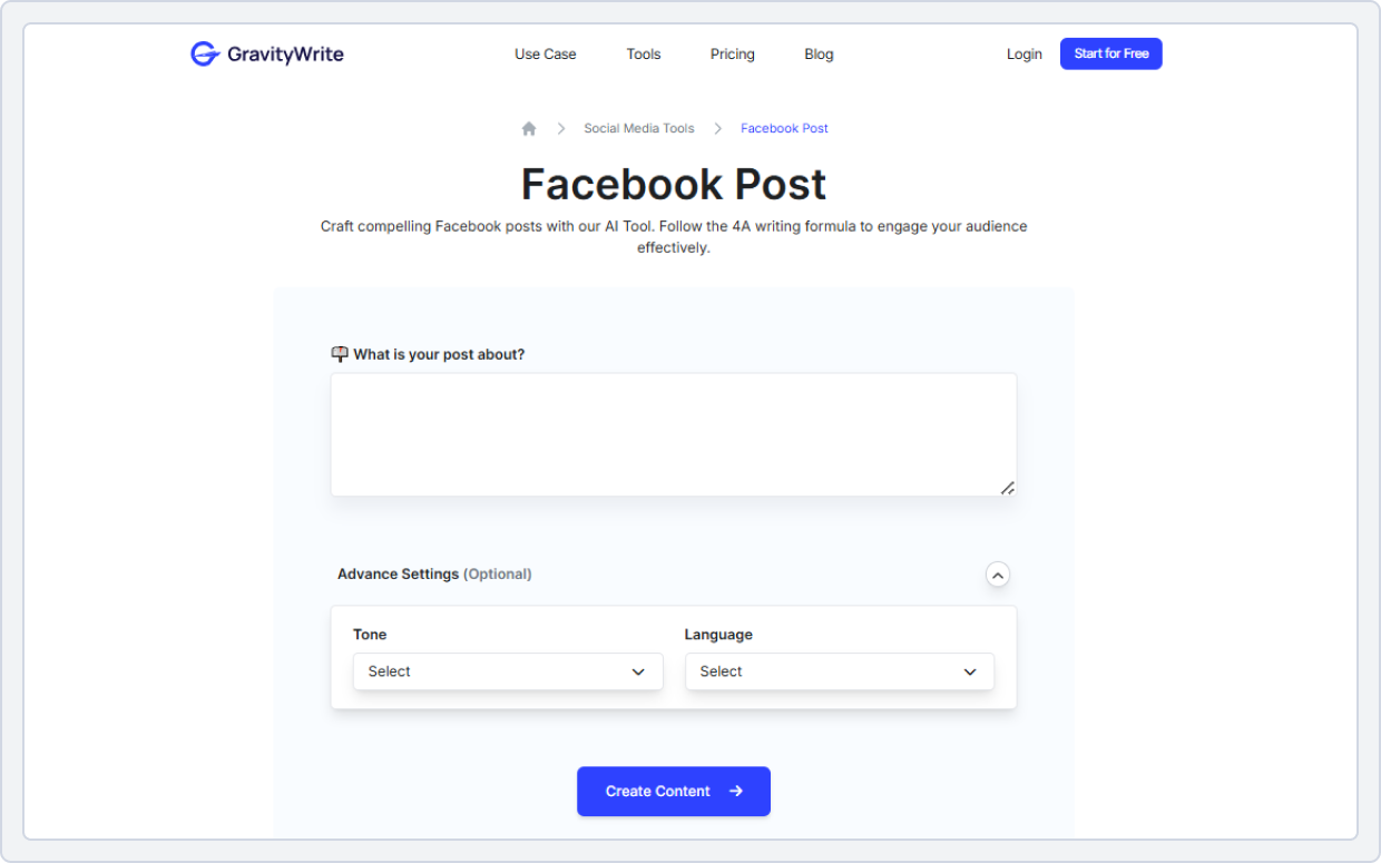 Gravity Writes’s Facebook Post Generator