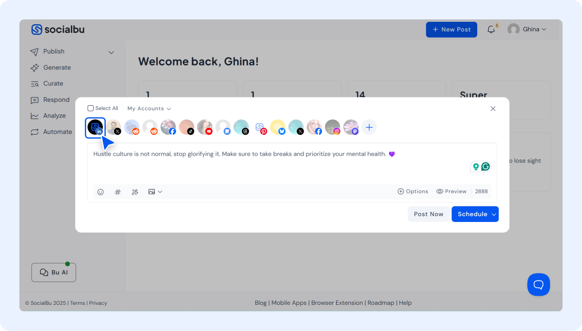 Schedule LinkedIn Posts Using SocialBu