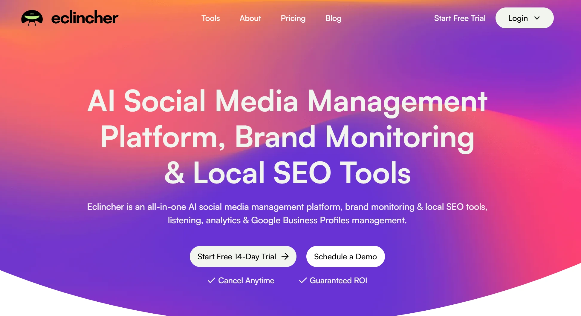 Screenshot of eclincher landing page