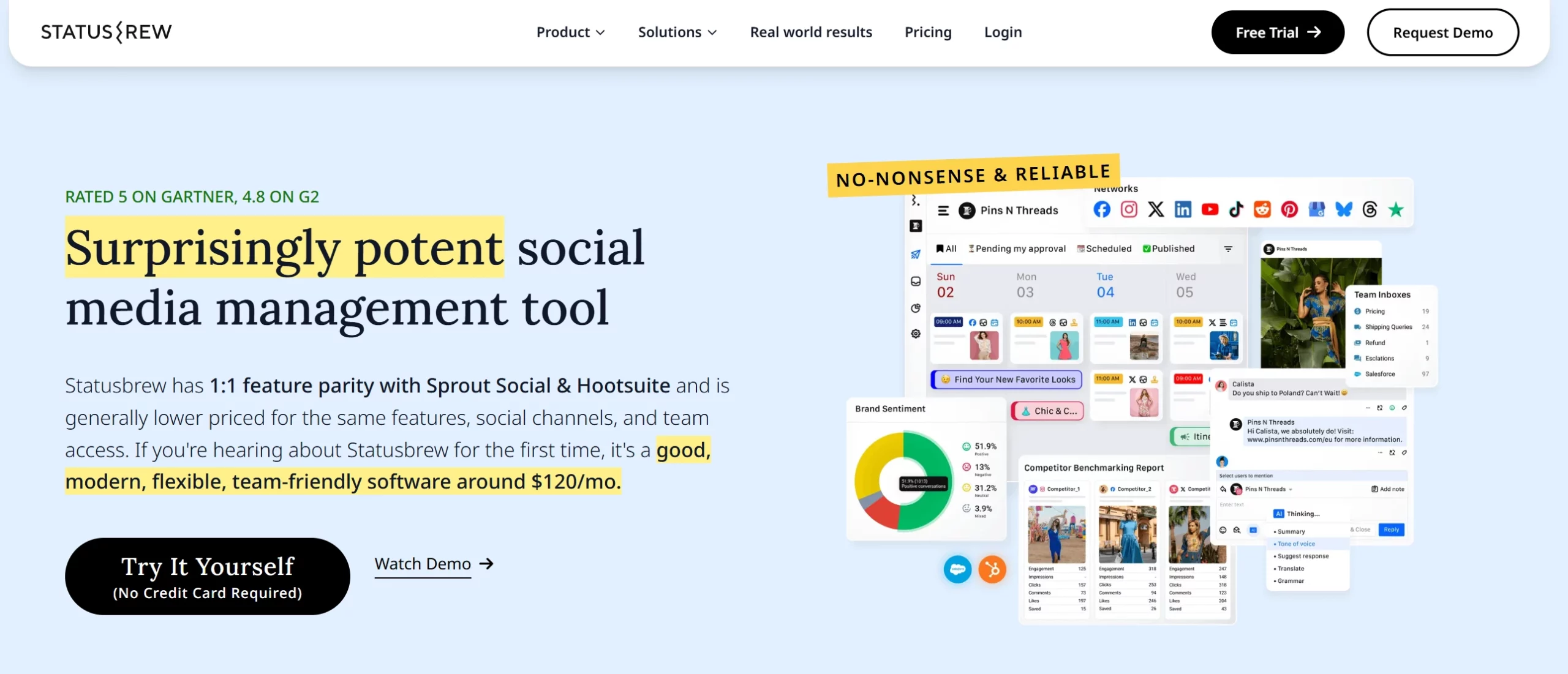 Screenshot of Statusbrew landing page