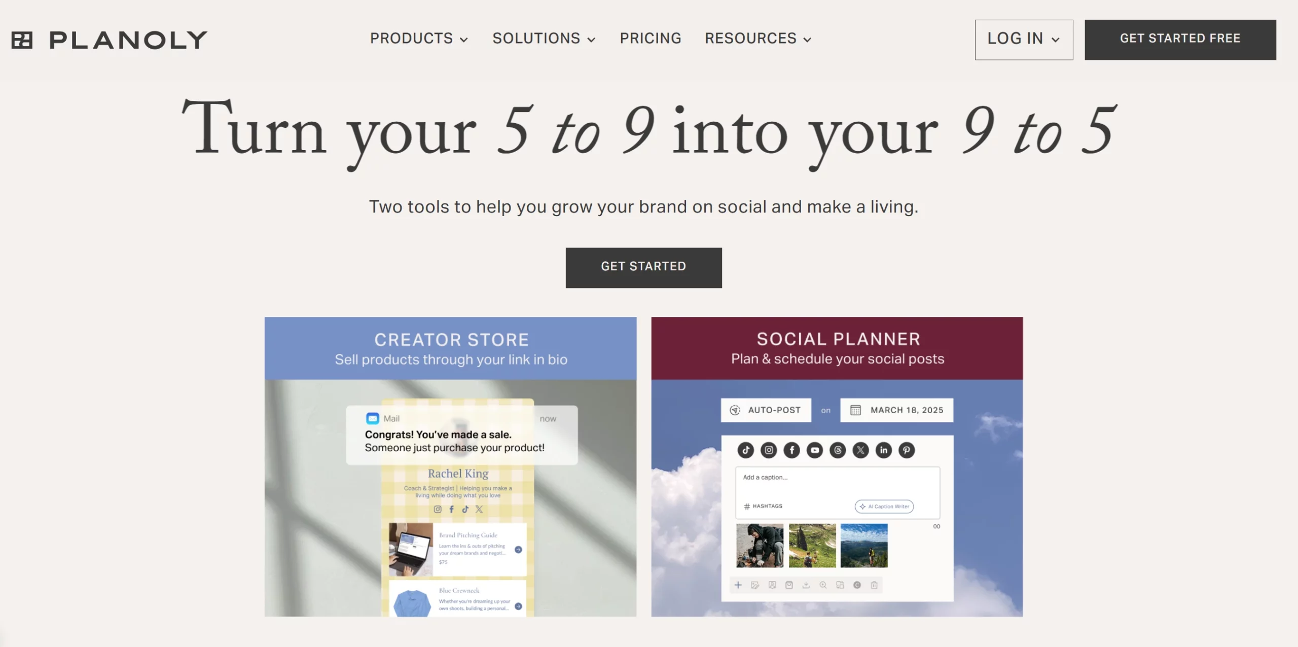 Screenshot of Planoly landing page