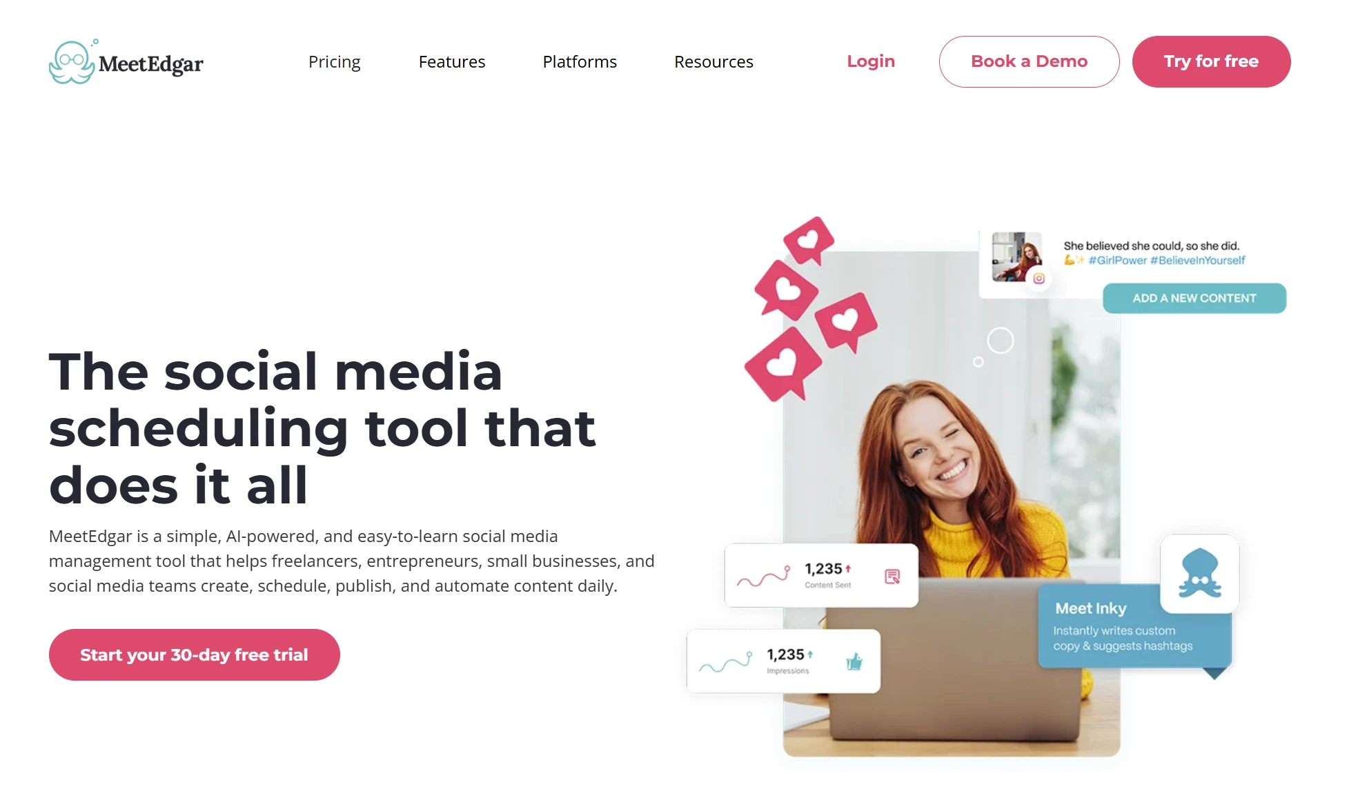 Screenshot of MeetEdgar landing page