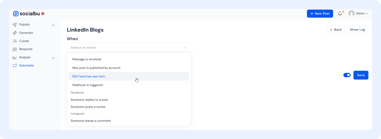 Automate your blog with SocialBu RSS feed