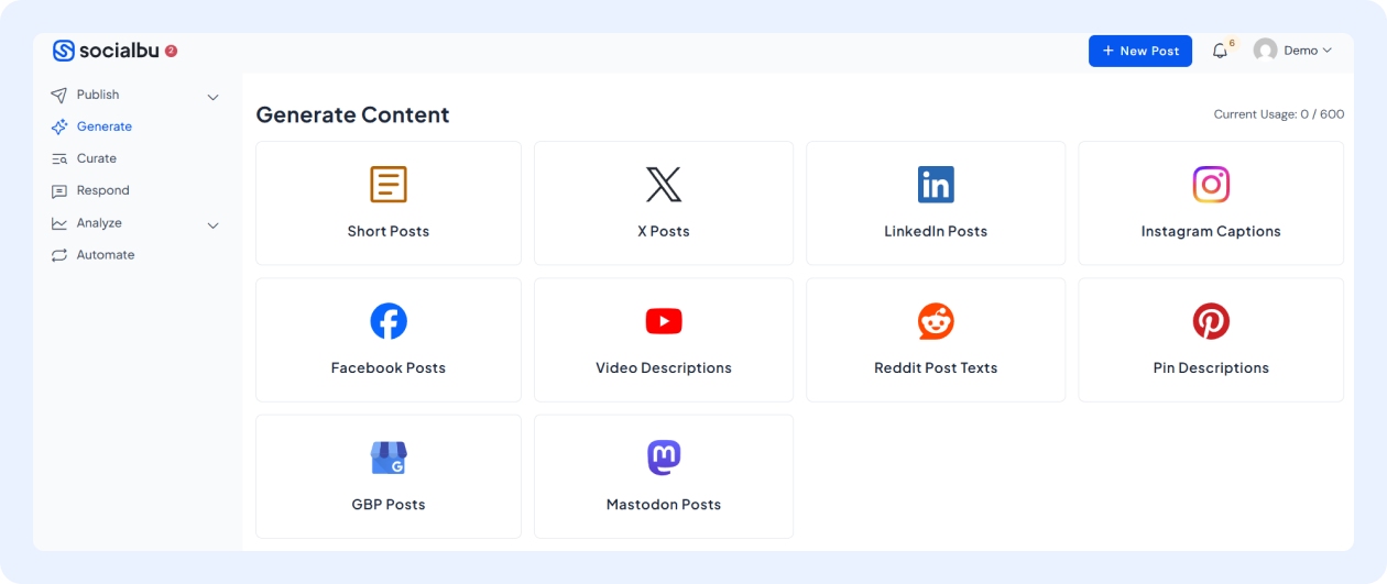 Create Content with SocialBu AI Post Generator