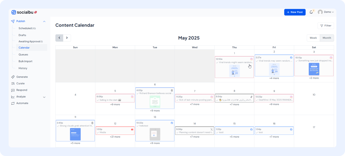 SocialBu content calendar