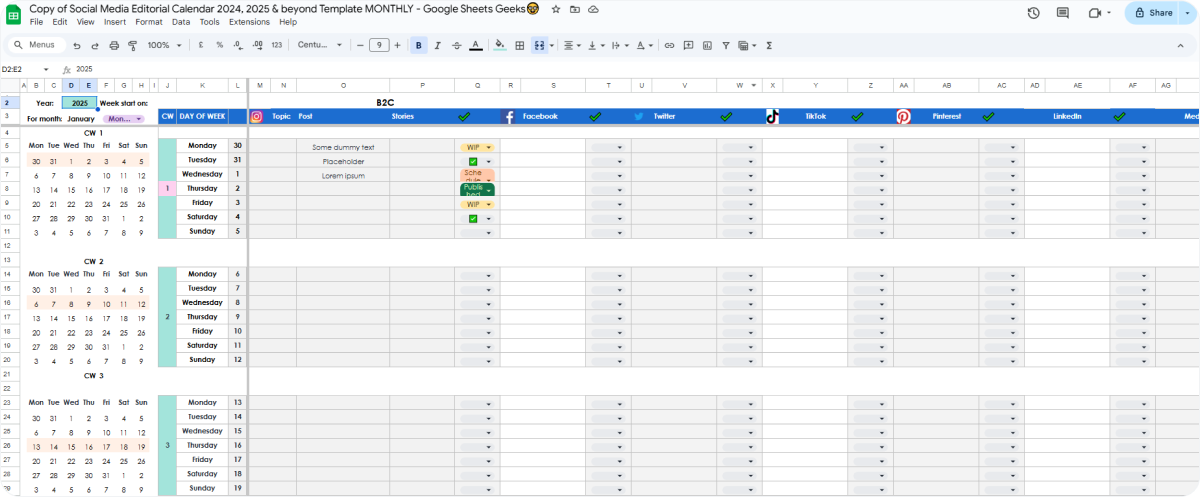 Google sheets content calendar template