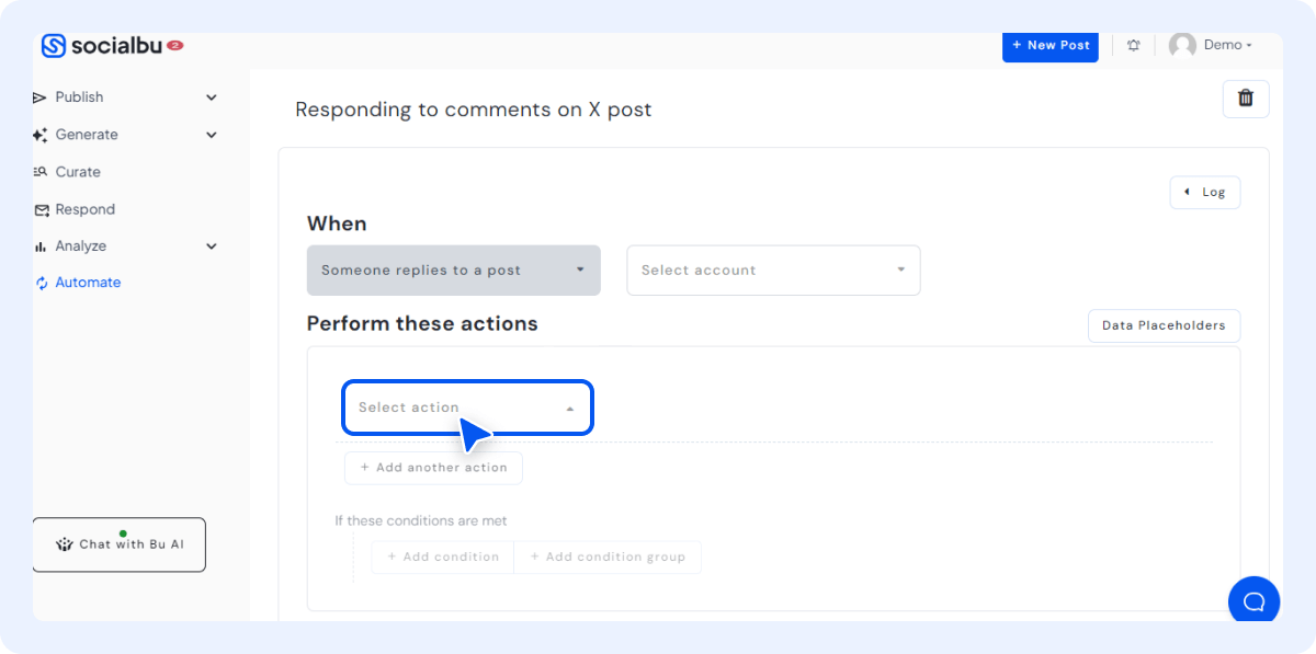 Select a Social Account and Define an Action