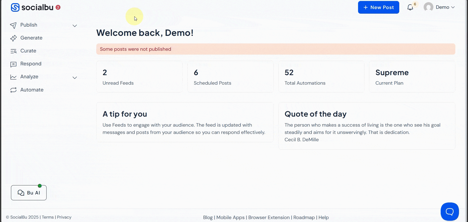Monitor Performance and Engagement After Automating With SocialBu- automate RSS feed to social media