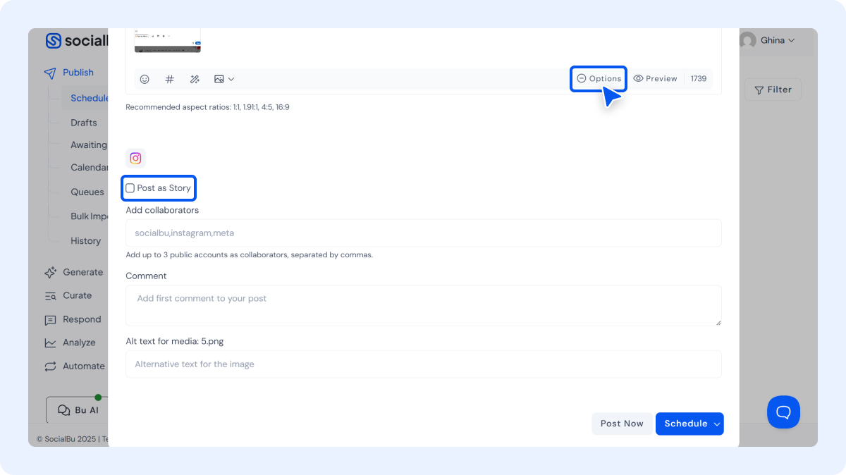 Schedule Instagram Stories Using SocialBu
