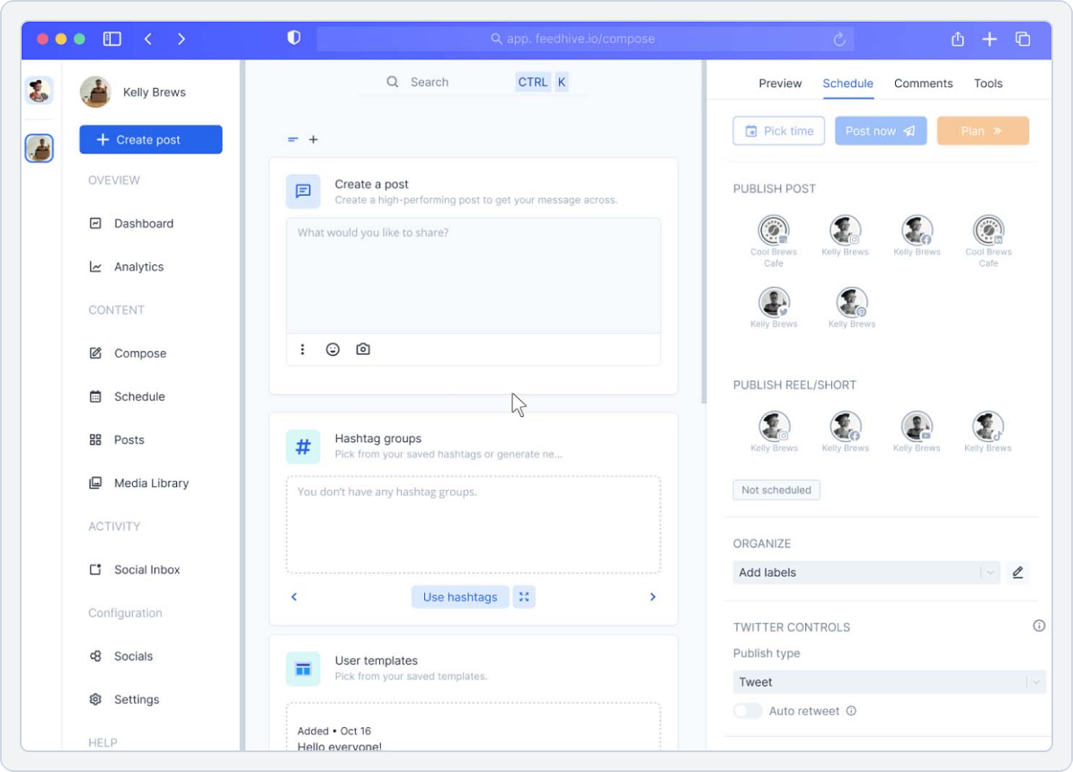 DashBoard image of FeedHive