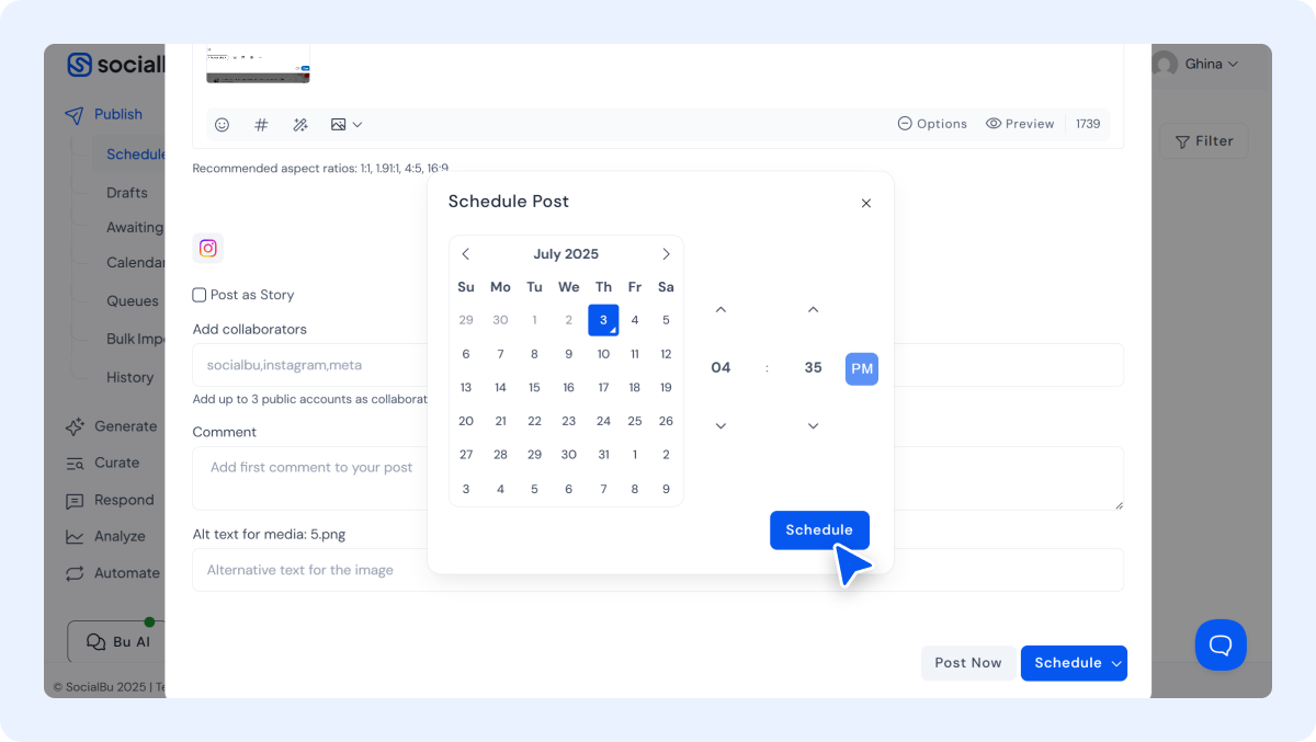 Schedule Instagram Stories Using SocialBu