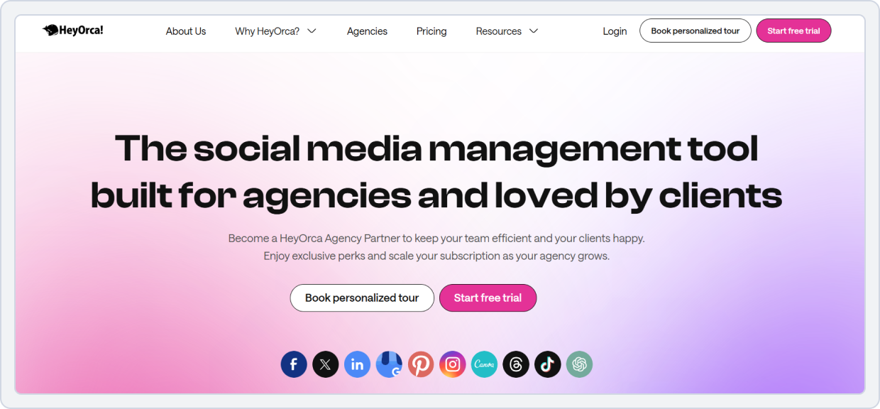 HeyOrca social media planner interface showing calendar view and team collaboration tools 