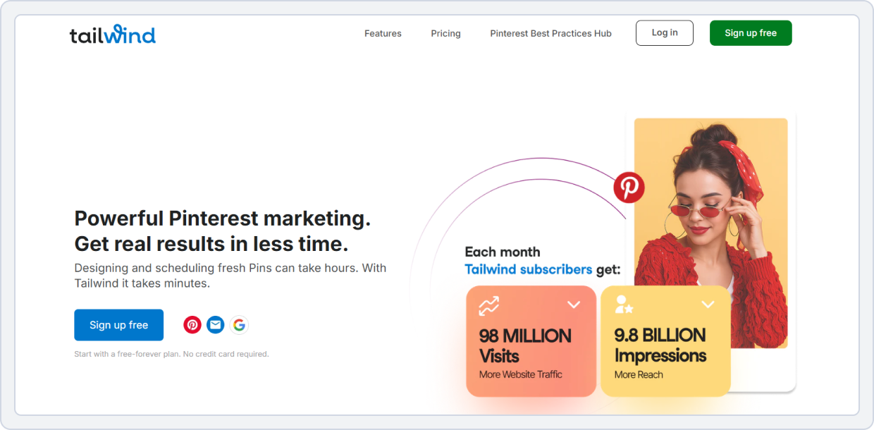 Tailwind social media dashboard showing scheduling and content planning features for Instagram and Pinterest