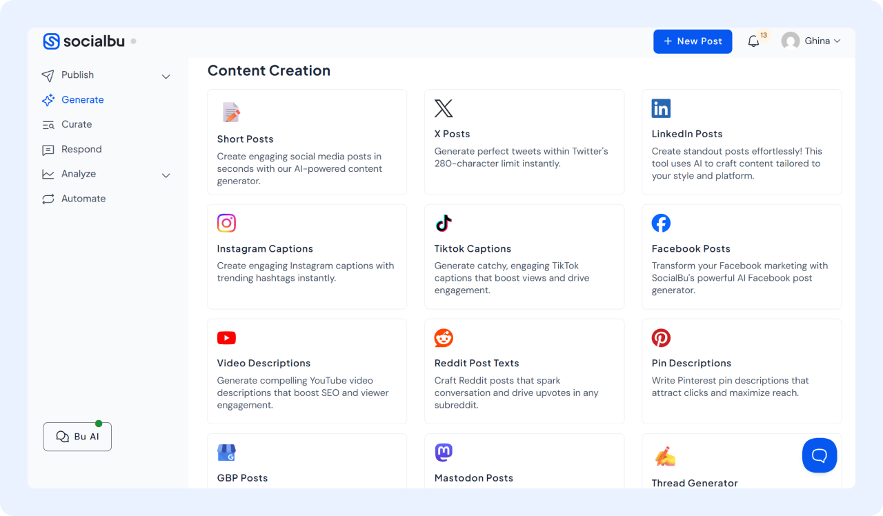 SocialBu AI Content Generation